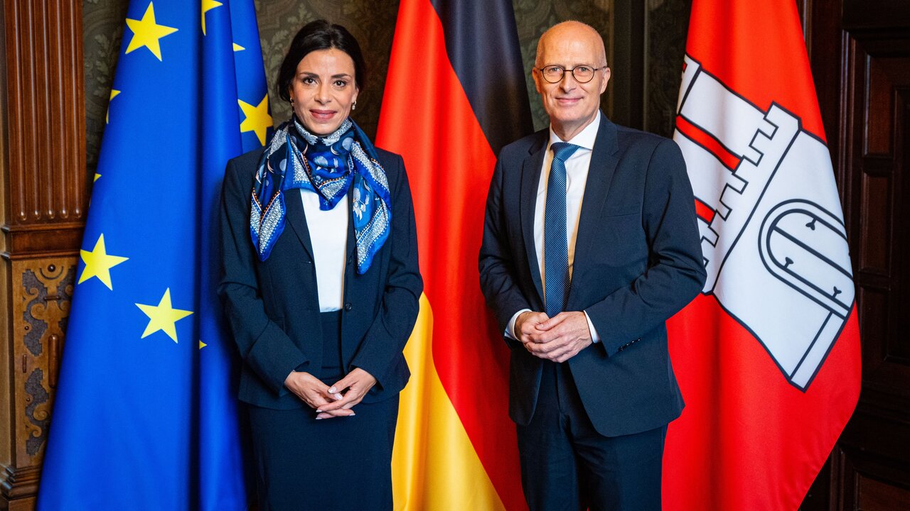 Aussenministerin Dominique Halser, Dr. Peter Tschentscher, Erster Bürgermeister der Hansestadt Hamburg