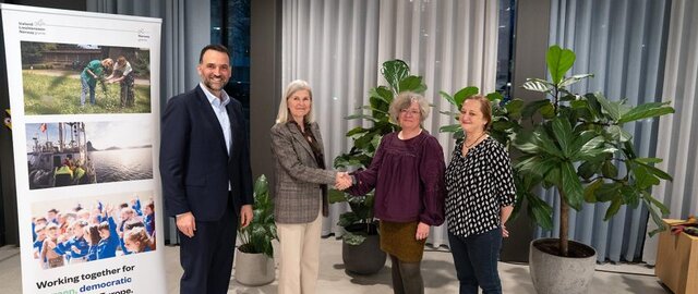 From left to right: Sotiris Laganopoulos, Sector Officer for the EEA Civil Society Fund; Ragna Fidjestøl, Managing Director of the EEA and Norway Grants; Veronika Móra, Director at Ökotárs and Bata Boglárka, Managing Director at Carpathan Foundation. ©EEA and Norway Grants