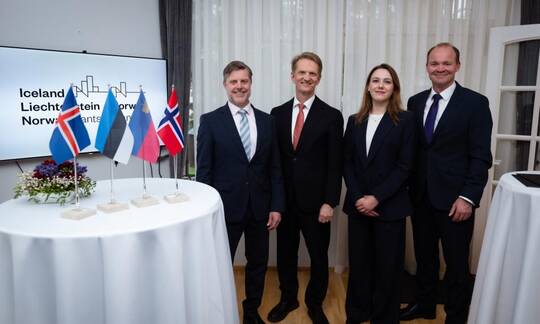 Marius Dirdal, Ambassador of Norway; Harald Aspelund, Ambassador of Iceland; Emma Schwaerzler, Representative of Liechtenstein; Urmo Merila, Head of the Estonian Focal Point Photo Credit: Raigo Pajula