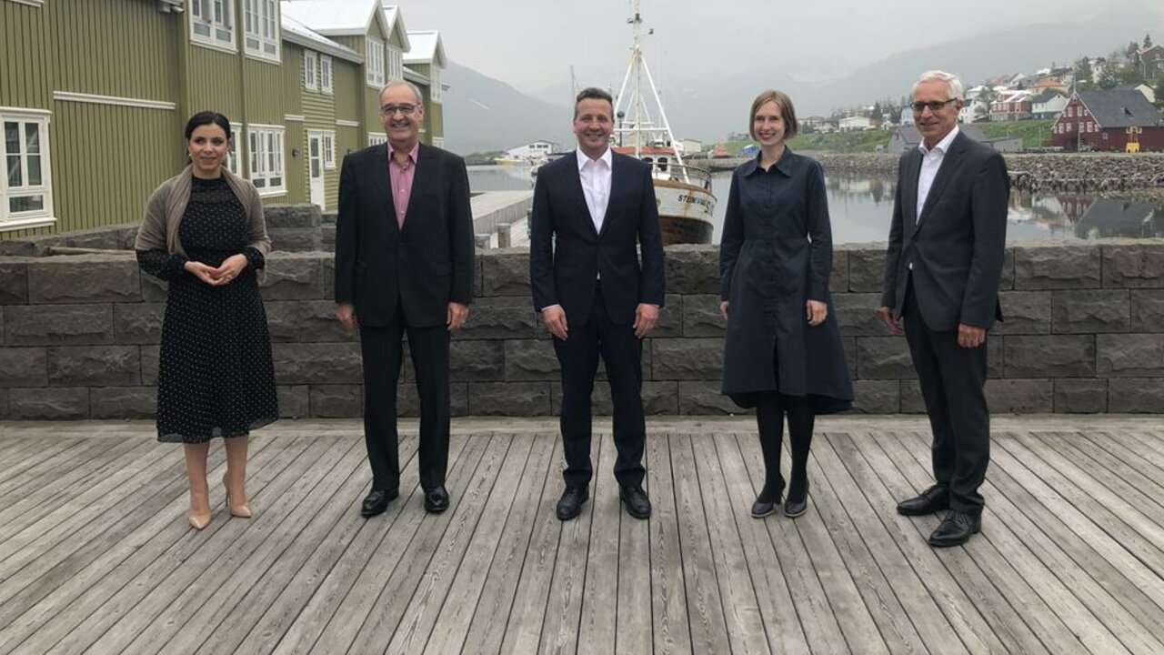 Dominique Hasler, Liechtenstein; Guy Parmelin, Schweiz; Gudlaugur Thor Thordarson, Island (Vorsitz); Iselin Nybø, Norwegen und EFTA-Generalsekretär Henri Gétaz